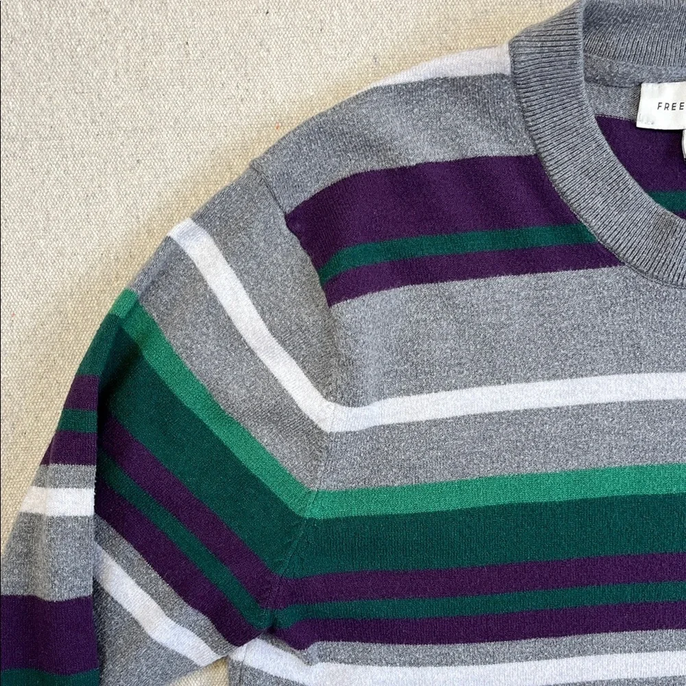 Free Assembly Striped Crewneck Sweater Gray Green Purple Size Small